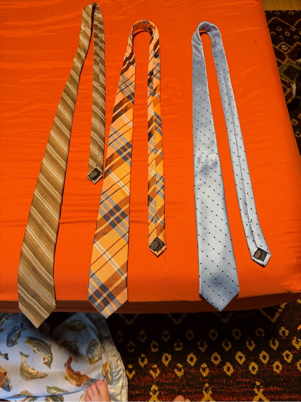 Haggar Orange Plaid, Tan Stripe & Light Blue Dot Necktie Set